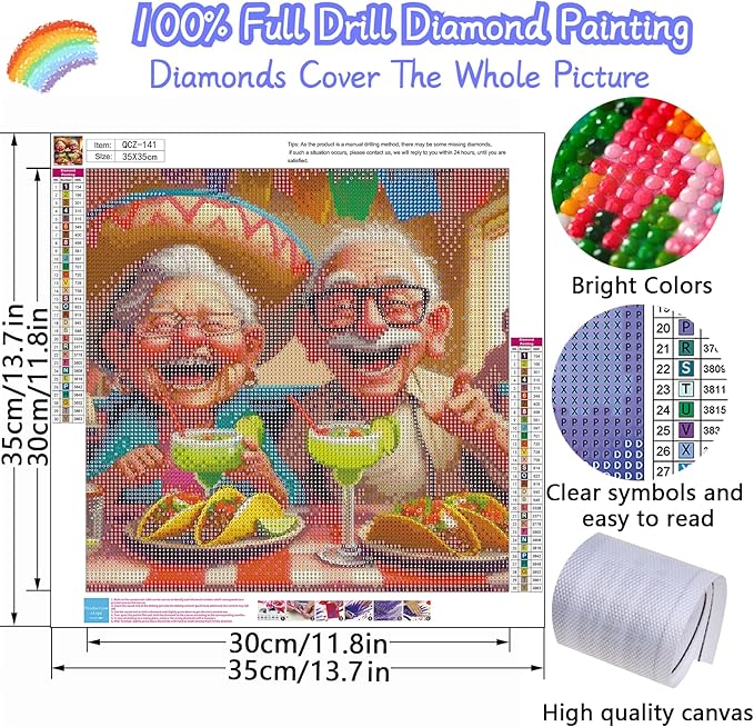 Old Couple Diamond Painting Kits for Adults, 5D Diamond Art Painting by Numbers Kits, DIY Couple Diamond Dots Art Kits, Full Round Drill Diamond Art Kits for Adults for Home Wall Decor, 14x14 inch