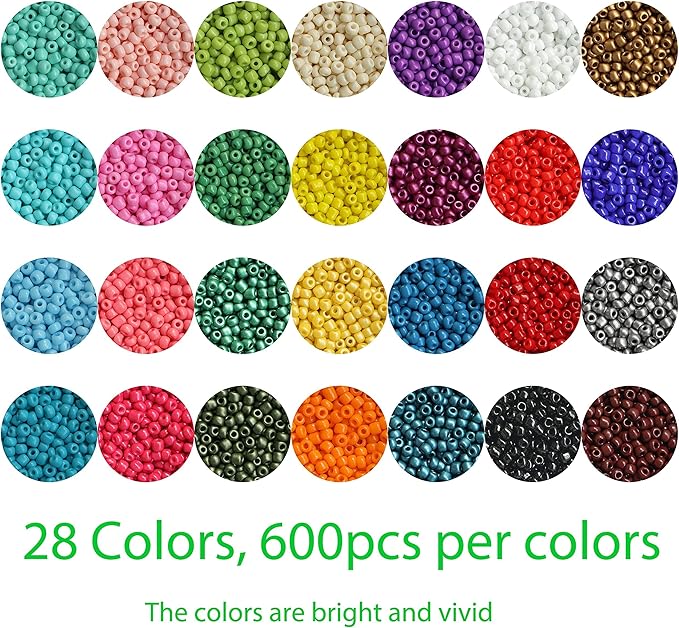 Size 2mm Seed Beads About 16800pcs 28 Colors in Grid Storage Box 12/0 Small Seed Beads for Bracelet Jewelry Making