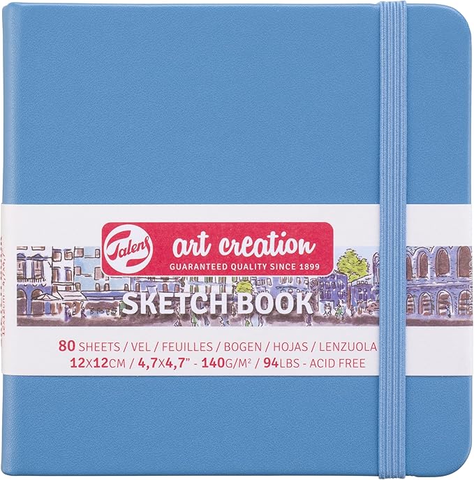 talens t9314-214m art creations sketchbook, drawing notebook, 4.7 x 4.7 inches (12 x 12 cm), lake blue, thickness: 4.9 oz/sq ft (140 g/m2), fine, acid free paper, 80 sheets bound