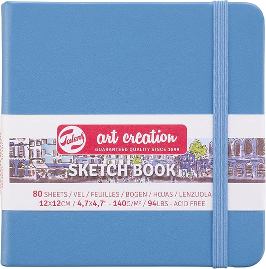 talens t9314-214m art creations sketchbook, drawing notebook, 4.7 x 4.7 inches (12 x 12 cm), lake blue, thickness: 4.9 oz/sq ft (140 g/m2), fine, acid free paper, 80 sheets bound