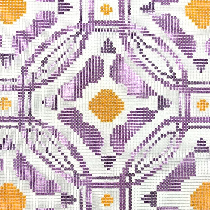 Howie's Needlepoint Needlepoint Kits for Adults, Pillow Front Cross Stitch Kit with Embroidery Pattern on Canvas, Yarn, 2 Needles and Instruction, 16 x 16inch(Purple Circle Window)