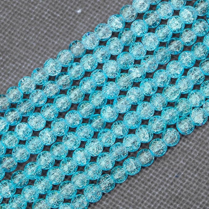 300PCs 6mm Blue Crackle Glass Beads Bulk, Round Smooth Hole Glass Crystal Beads for Jewelry Making, DIY Bracelets, Necklaces, Bag Charms, Keychains and Craft Projects