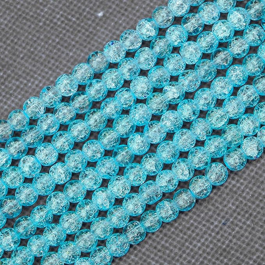 300PCs 6mm Blue Crackle Glass Beads Bulk, Round Smooth Hole Glass Crystal Beads for Jewelry Making, DIY Bracelets, Necklaces, Bag Charms, Keychains and Craft Projects