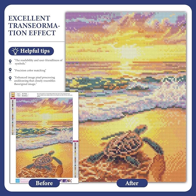 Sea Turtle Diamond Art Kits for Adults, Beach Diamond Painting Kit for Adults Beginners, 5D DIY Diamond Painting with Round Gem Art Kits for Home Wall Decor 12x16 Inch