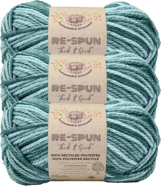 Lion Brand Yarn, Re-Spun Thick & Quick Super Bulky Yarn for Knitting, Crochet, and Crafts, Mint Julep, 3 Pack, Variegated Fiber for Chunky Blankets, Bulky Throws, and Cozy Sweaters