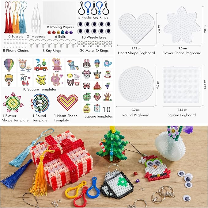 Fuse Beads, 21,000 pcs Fuse Beads Kit 22 Colors 5MM for Kids, Including 8 Ironing Paper,48 Patterns, 4 Pegboards, Tweezers, Beads Compatible Kit by INSCRAFT
