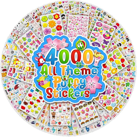 puffy stickers for toddlers,4000+ cute 3d sticker,80 different sheets of kawaii-stickers for kids girls boys, small tiny animal stickers bulk for party favors, teachers reward, scrapbooks craft