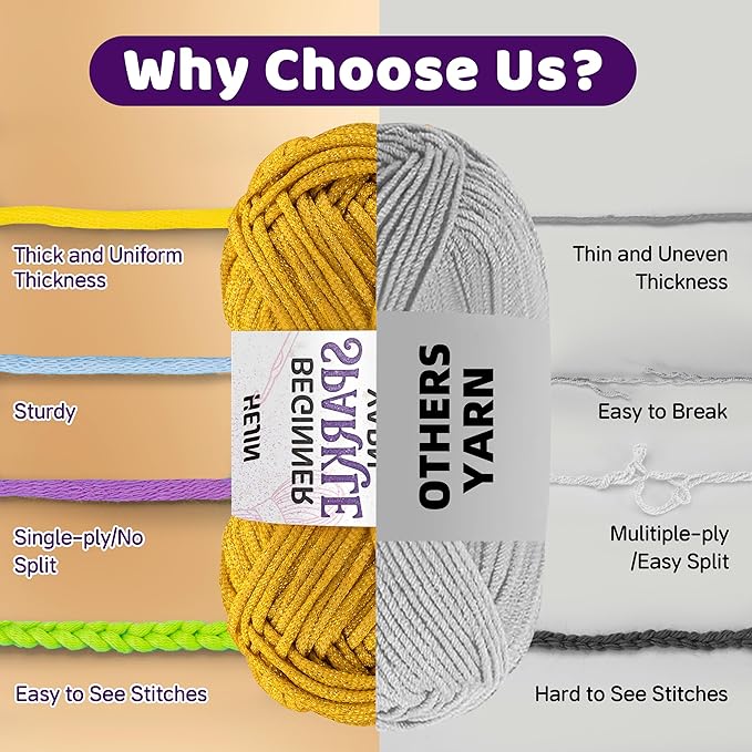 120g Orange Sparkle Yarn for Crocheting and Knitting; 120m(144yds) for Beginners with Easy-to-See Stitches; Worsted-Weight Medium #4; Yarn for Beginners Crochet Kit Making