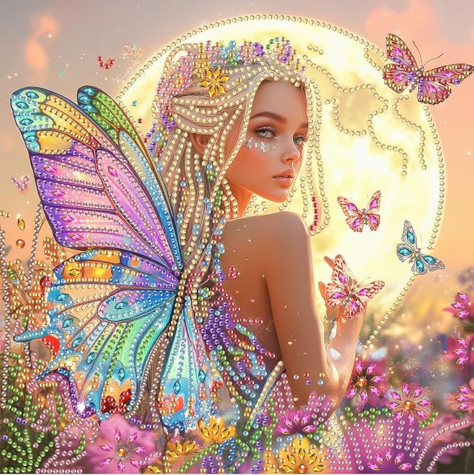 SKRYUIE DIY Diamond Art Kits for Adults Butterfly Special Shape - 5D Diamond Painting Kits for AdultsElf - Crystal Embroidery Cross Stitch - Craft for Wall & Office Decor 12 x 12 Inch A2