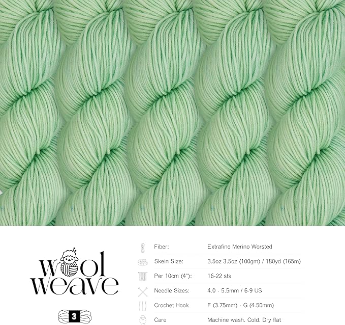 Superwash Merino Wool Yarn for Knitting & Crocheting - Hand Dyed, 100gr, 240 Yards, Dk Weight - Luxurious & Soft Light Green Yarn