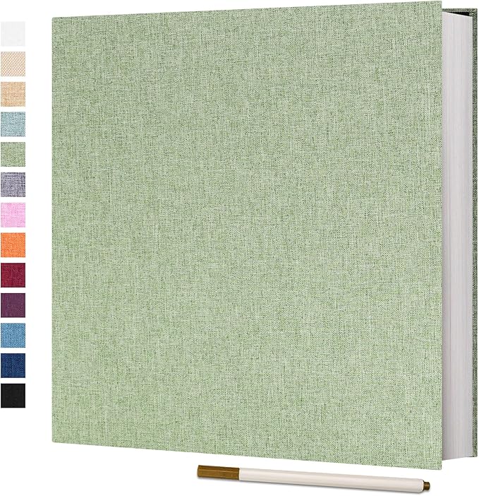 Vienrose Photo Album Self Adhesive 4x6 5x7 3x5 8x10 Scrapbook Album DIY Scrap Book with A Metallic Pen (11"x10.6" 60 Pages, Grassgreen)