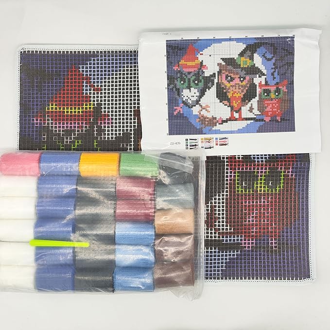 Howie's Latch Hook Kits for Adults, DIY Halloween Latch Hook Kit Rug Crochet Yarn, Color Preprinted Pattern Embroidery Decoration(Halloween Owls, 19.69 x 14.96 inch)