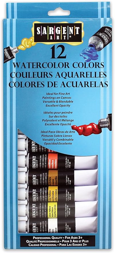 Sargent Art 23-0701 Tube Watercolors Set, Premium,Assorted, 0.40 Fl Oz (Pack of 12)