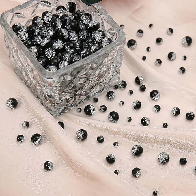 300PCs 6mm Black Crackle Glass Beads Bulk, Round Smooth Hole Glass Crystal Beads for Jewelry Making, DIY Bracelets, Necklaces, Bag Charms, Keychains and Craft Projects