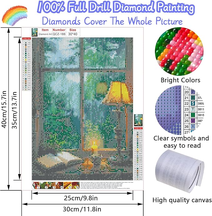 Rainy Windows Diamond Art Kits for Adults, Diamond Painting Kits for Adults for Beginners, DIY Diamond Dots Art Kits, 5D Full Round Drill Gem Art Painting Kits for Home Wall Decor, 12x16 inch
