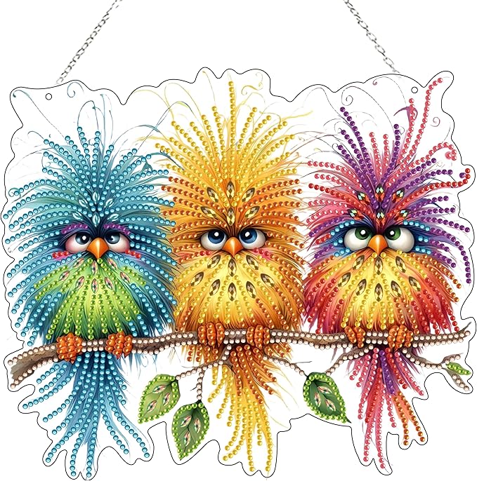 JJFox Diamond Art Hanging Kit for Adult,Special Shaped Rhinestone,Double Sided DIY Acrylic Diamond Art Painting Window Pendants Home Garden Wall Hanging Kits Hanging Ornament (Bird)