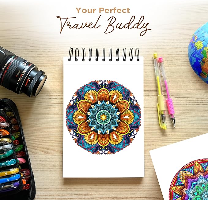 Traveling Mandalas Adult Coloring Book - Features 30 Original Hand Drawn Designs Printed on Artist Quality Paper, Hardback Covers, Spiral Binding, Perforated Pages, Bonus Blotter