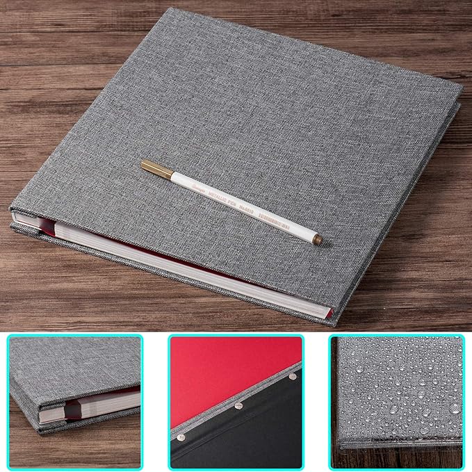Grey Photo Album Self Adhesive Scrapbook Album for 4×6 Photos/Pictures DIY Linen Cover Album 15 Sheets/30 Blank Pages for Family Wedding, Birthday, Christmas, Anniversary