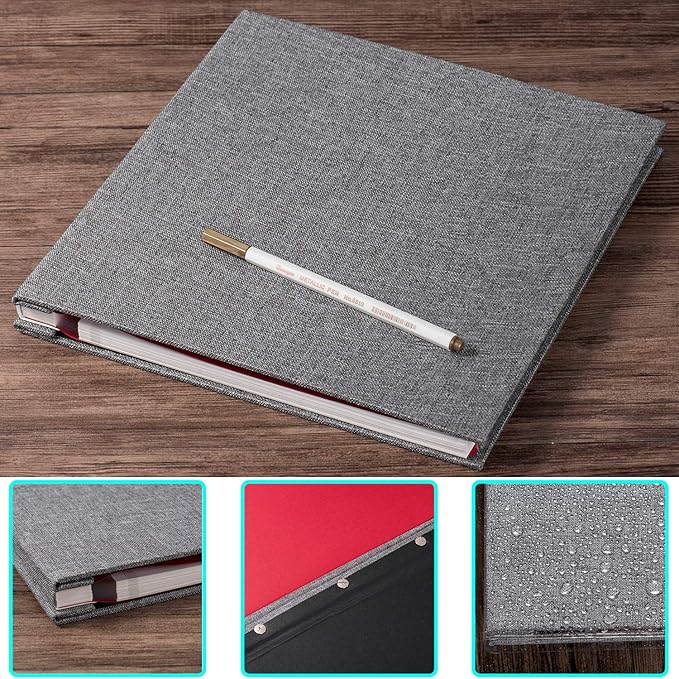 Large Photo Album Self Adhesive 4x6 5x7 6x8 8x10 Pictures Scrapbook Magnetic Album DIY Scrap Book 60 Sticky Pages Linen Cover DIY Photo Album with A Metallic Pen and DIY Accessories(Gray), 11" X 10.8" 60 Pages