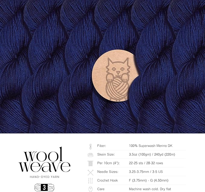 Superwash Merino Wool Yarn for Knitting & Crocheting - Premium Hand Dyed, 100gr, 240 Yards, Dk Weight - Luxurious, Soft & Durable Dark Blue Yarn