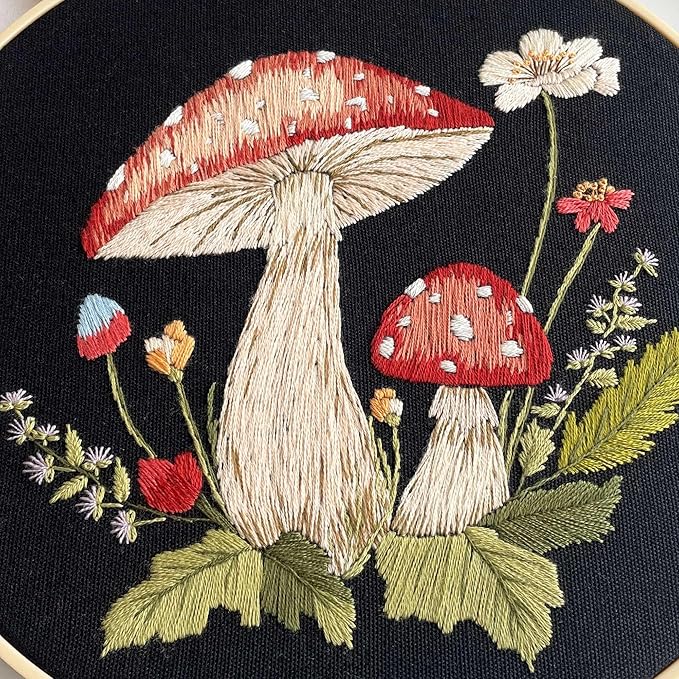 Myfelicity 3 Sets Mushroom Embroidery kit, Adult Beginner DIY Needle kit,Art Craft Handy Sewing Set