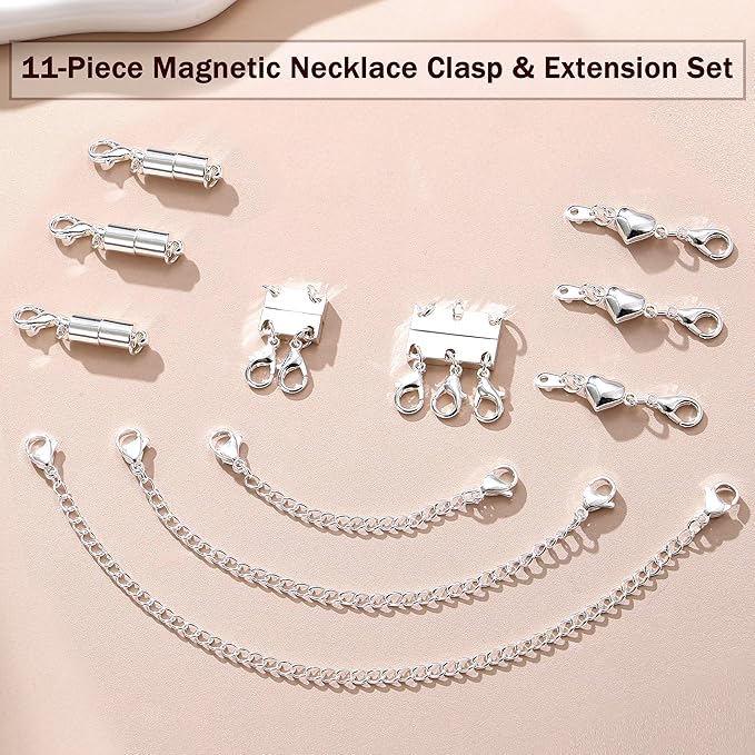 KRFY Extra Strong Magnetic Necklace Clasps and Closures, Necklaces Separator for Layering Stacks, Necklace Chain Extenders for Women, Magnet Detangler Clasp Jewelry Bracelet 11Pcs Silver Color
