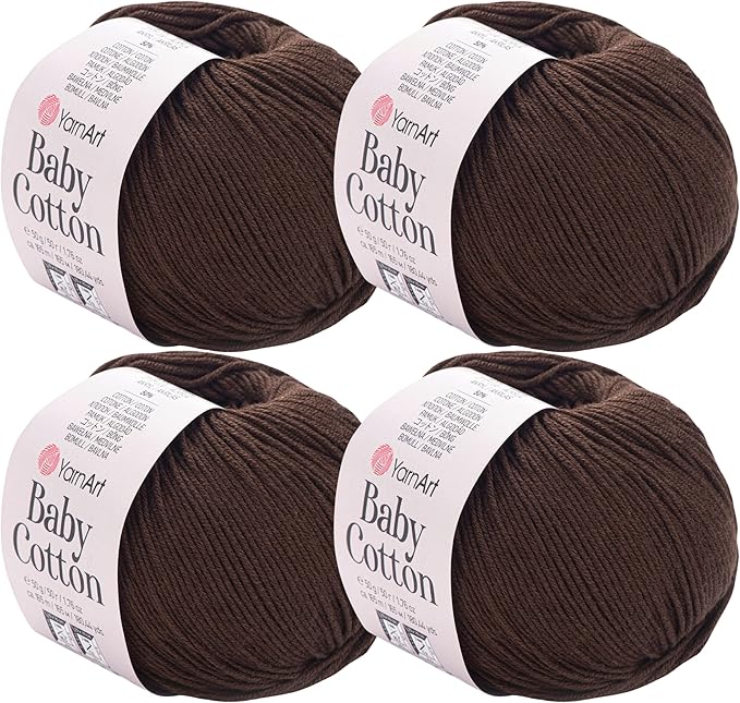 YarnArt Baby Cotton Yarn 4-Pack – Soft Knitting Yarn for Baby & Summer, 50% Cotton 50% Acrylic, 1.76 Oz Each, 180.44 Yds/Skein – Ideal for Amigurumi & Crochet Projects (408)
