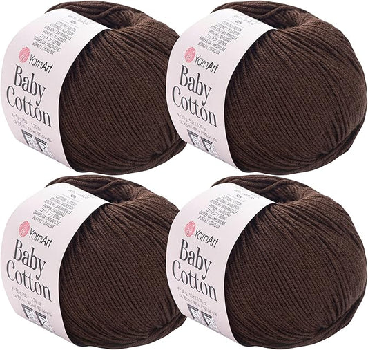 YarnArt Baby Cotton Yarn 4-Pack – Soft Knitting Yarn for Baby & Summer, 50% Cotton 50% Acrylic, 1.76 Oz Each, 180.44 Yds/Skein – Ideal for Amigurumi & Crochet Projects (408)