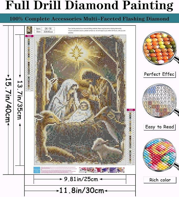 CZYWJMEI Christmas 5D Diamond Painting Kits for Adults Beginners,DIY Jesus Nativity Scene Diamond Art Kits,Full Round Drill Diamond Dot Gem Art Kits,Home Wall Decor 12x16nch