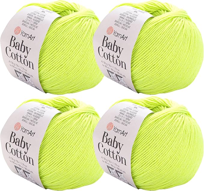 YarnArt Baby Cotton Yarn 4-Pack – Soft Knitting Yarn for Baby & Summer, 50% Cotton 50% Acrylic, 1.76 Oz Each, 180.44 Yds/Skein – Ideal for Amigurumi & Crochet Projects (430)