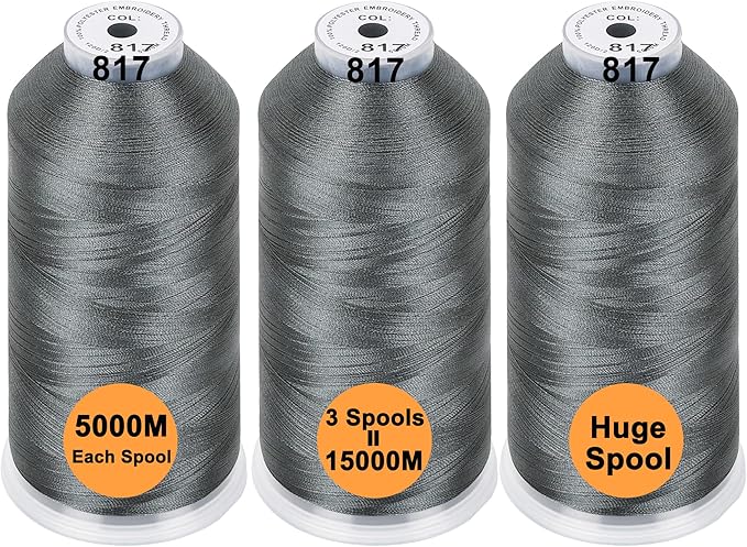 New brothreads - 40 Options- Various Assorted Color Packs of Polyester Embroidery Machine Thread Huge Spool 5000M for All Embroidery Machines - 3xGRAY