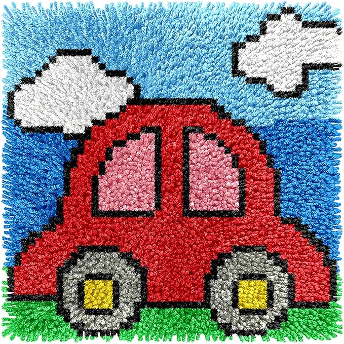 Manzapu Latch Hook Kits for Adults Beginner, 12x12 inch - 30x30 cm Cute Small Shaggy Rug Making Kits with Pre-Cut Yarn, Coded Canvas ＆ Crochet Hook Tool - Relaxing DIY Craft Gift