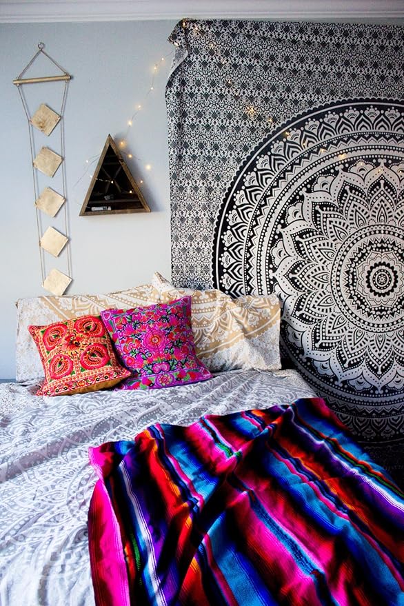popular handicrafts tapestry wall hanging hippie ombre mandala bohemian hippy intricate indian tapestries 54 x 60 inches (140cm x 150cm) black grey