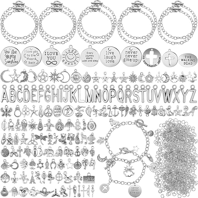 Highergo 469 Pcs Bangles Bracelet Making Kit Link Chain Bracelet Charms with OT Toggle Clasp DIY