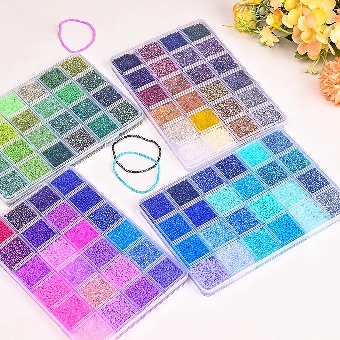 Vtssvow 2mm Glass Seed Beads for Bracelets Making, 24 Colors 22000pcs Friendship Bracelet Making Kit, Small Glass Beads for Jewelry Making (Mix 24 Color, Green)