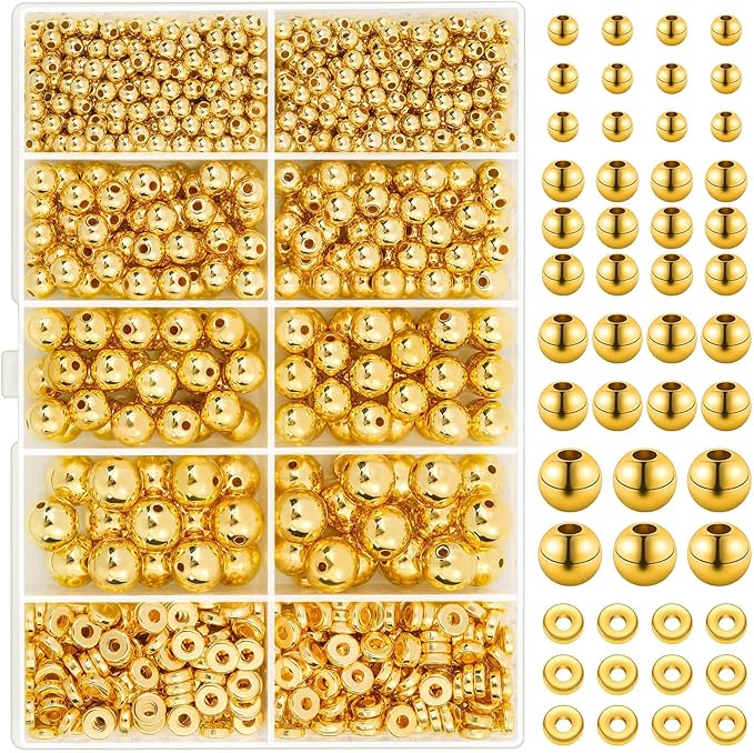 selizo 1250 Pieces Gold Spacer Beads for Jewelry Making, Assorted Gold Beads for Bracelets Making