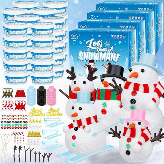 EOBOH 48 Pack Christmas Snowman Craft Kit, DIY Snowman Crafts for Kids, Build a Snowman Kit Indoor Decor, Creative Air Dry Modeling Clay, Xmas Making Kit Gift Toys for Holiday Party Supplies