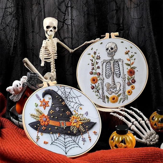 QBQBQ Halloween Embroidery Kit, Halloween Cross Stitch Kit, 4 Set, Adults, Unisex, 6 Inch, Non-Foldable, Gothic, Cross Stitch, Needlepoint, DIY, Craft Kit (1 Set)