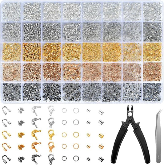 2425pcs Crimp Beads Jewelry Making Kit, Funtopia Crimp Tubes, Crimp Covers, Wire Guards, Lobster Clasp, Jump Ring for Bracelet Earring Necklace Making DIY Jewelry Repair Kit Supplies