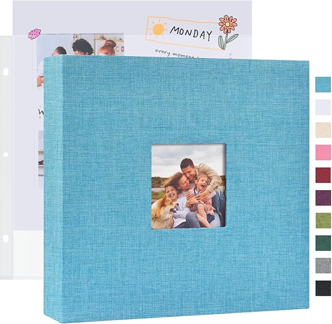 Mublalbum 12x12 Inch DIY Scrapbook Photo Album with 20 Plastic Sleeves 40 Pages Linen Cover 3 Ring Folder Binder for Wedding Baby Family and DIY Projects (Blue)
