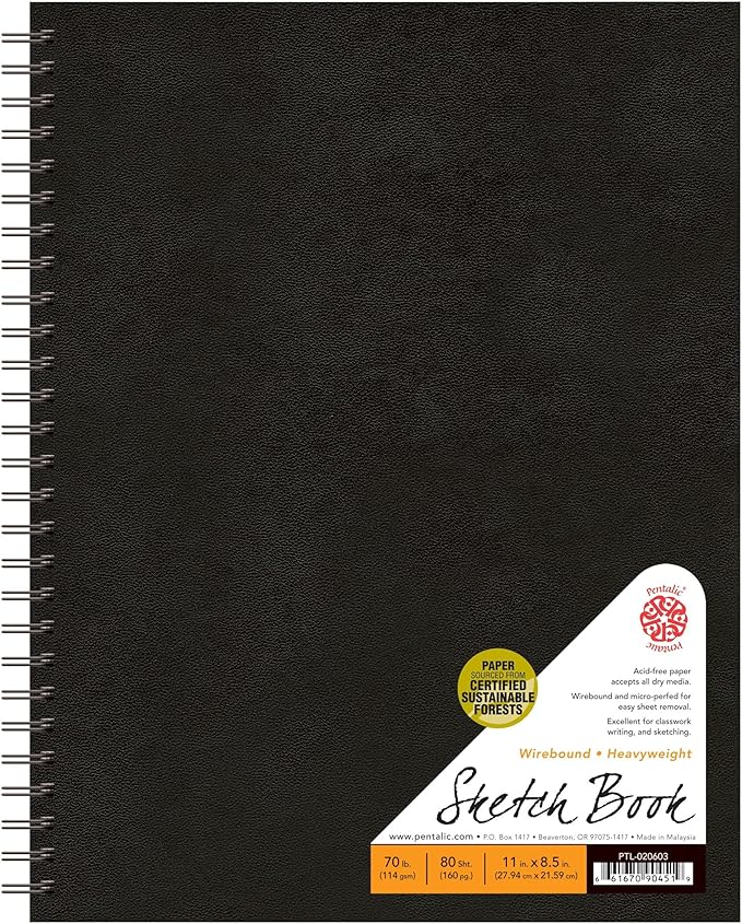 Pentalic - 4"x 6" Double Wirebound Sketchbook, 80 Sheets, Black