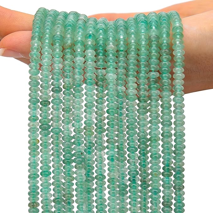 2 Strands (300PCs) Natural Green Aventurine Rondelle Beads, 2 * 4mm Gemstone Loose Spacer Abacus Disk Beads for DIY Bracelet Necklace Earrings Jewelry Making, Craft Supplies Beading Kit