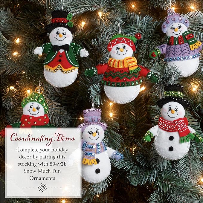 Bucilla Felt Applique Wall Hanging Kit, Treetop Snowman, Perfect for DIY Arts and Crafts