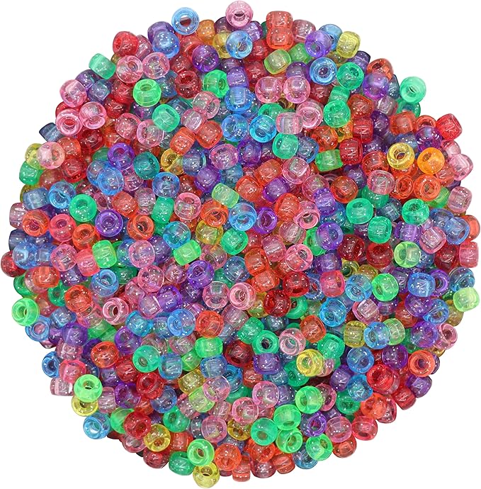 gmma clear glitter pony beads for friendship bracelets for jewelry making 1000 pcs 6x9mm transparent plastic colourful beads for diy bracelet necklace party decoration supplies
