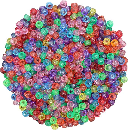 gmma clear glitter pony beads for friendship bracelets for jewelry making 1000 pcs 6x9mm transparent plastic colourful beads for diy bracelet necklace party decoration supplies