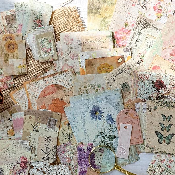 400PCS Vintage Scrapbook Paper Journaling Scrapbooking Supplies Kit Aesthetic Decorative Craft Paper Assorted for Bullet Junk Journals Card Making Craft DIY, Memory Post Office Series