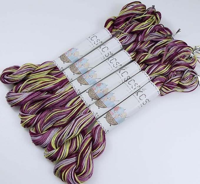 KCS Big skeins of 25 Meters Size 25 Color Variegated Cross Stitch Stranded Threads,6 skeins,4503