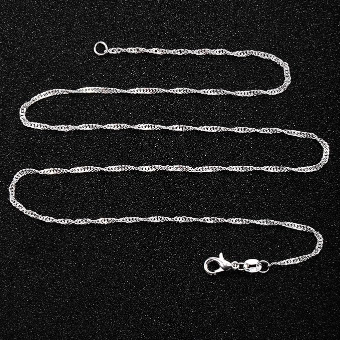 TecUnite 24 Pack Silver Plated Water Ripple Chain Necklace with Lobster Clasps and Velvet Storage Bag for DIY Jewelry Making, 1.5 mm (18 Inch)