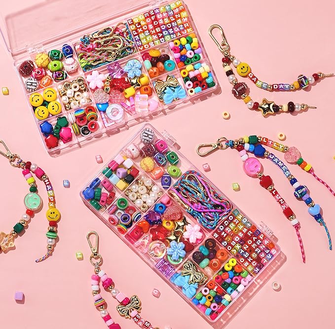 RepaTime Beaded Bag Charm Kit丨Keychain Making Kit丨DIY Jewelry Making Kit丨Acrylic Bag Charm Beads 丨Key Chain Supplies Crafts Accessoriess丨Girls Christmas Gifts,Party,Family Activity for All Ages