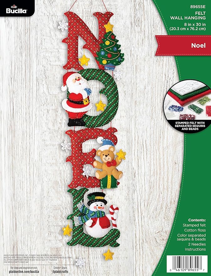 Bucilla Felt Applique Wall Hanging Kit, Noel, Perfect for Holiday DIY Arts and Crafts, 89655E